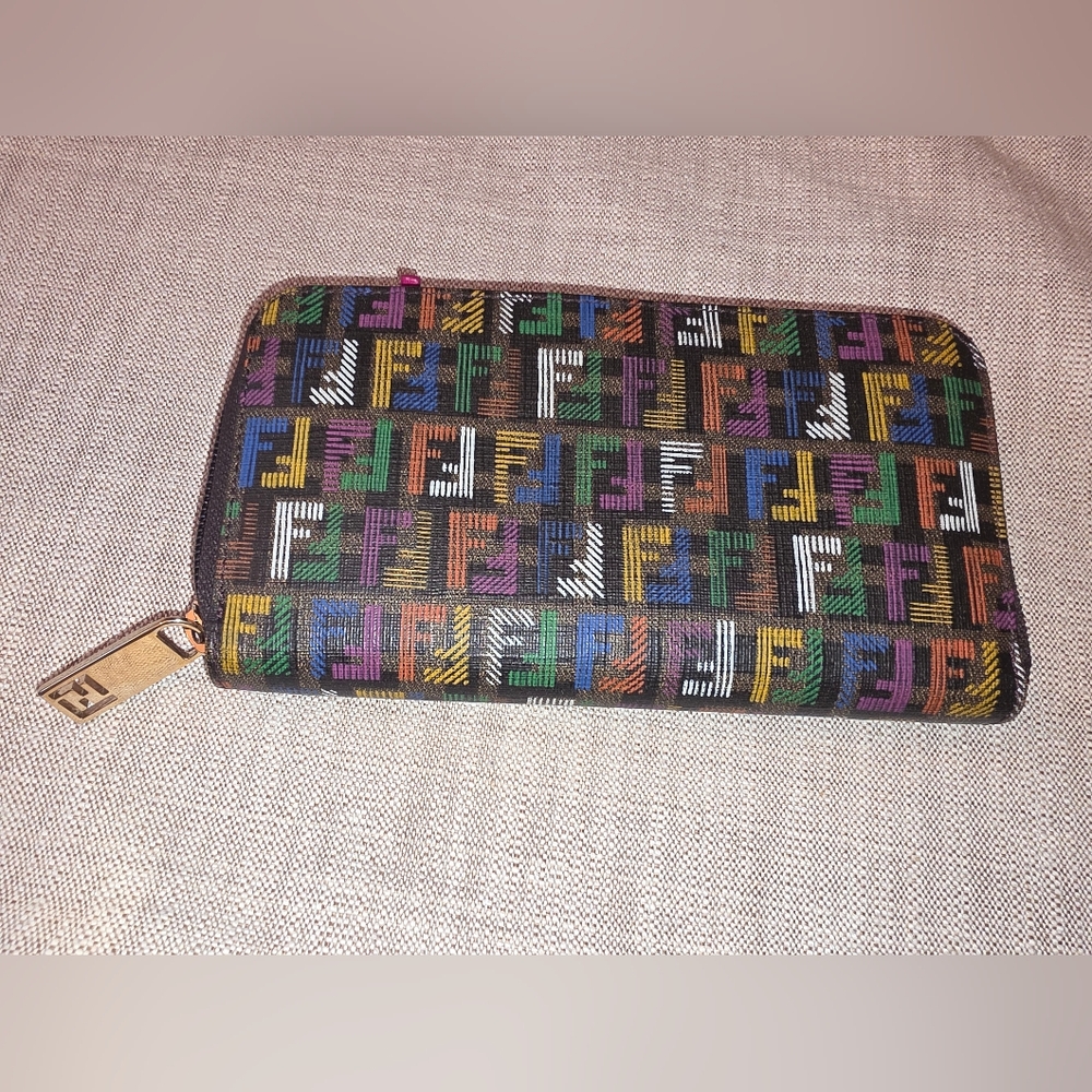 Fendi Multicolor Zucca Zip-Around Wallet. Pre-owned PRISTINE!
